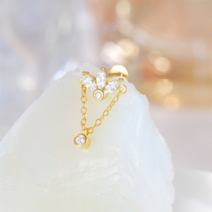 Pendientes de Plata de Ley 925 con Zirconia Marquesa y Cadena de Borlas, Piercing de Cartílago con Parte Trasera Plana, Labret, Joyería para Piercings Corporales - Product Image 2
