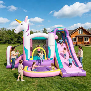 Château gonflable combiné avec toboggan pour fêtes à domicile, trampoline gonflable extérieur pour adultes et enfants avec piscine à balles pour jardin - Product Image 1