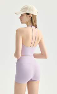 Conjuntos de Dos Piezas para Mujer, Top Halter con Detalle Cruzado en la Parte Delantera y Pantalones Cortos, <span class=keywords><strong>Ropa</strong></span> Deportiva para <span class=keywords><strong>Yoga</strong></span>, Gimnasio y Pilates - Product Image 4