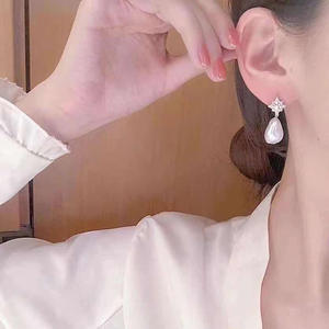 S925 Silver DIY Pearl Accessories Empty Support <b>Snowflake</b> Silver <b>Earrings</b> with 9-13mm Round Beads 21176 Model - Product Image 4