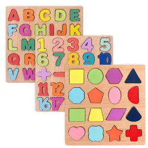 Atacado Bebê Alfabeto Número Montessori Alfabeto 3D Puzzle Toy Early Educacional Madeira Atividade Boards Brinquedos Para Crianças