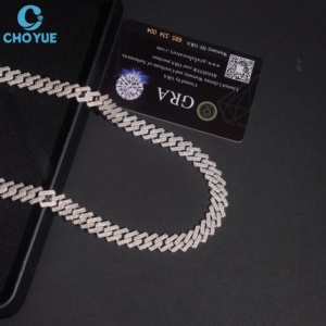 Collar de Cadena de Plata 925 con Baño de Oro Rosa y Moissanita, Corte Brillante, Engaste en Canal, Certificado GRA, Lujoso Estilo Hip Hop para Hombre - Product Image 1