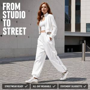<span class=keywords><strong>Pantaloni</strong></span> Jogger Bianchi a Vita Alta <span class=keywords><strong>con</strong></span> Zip, Gamba Dritta e Vestibilità Comoda, <span class=keywords><strong>Pantaloni</strong></span> Sportivi da Donna <span class=keywords><strong>con</strong></span> Cerniera Laterale, Produzione all'Ingrosso OEM Personalizzata - Product Image 5