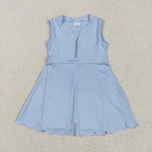 Vestido sin mangas para niñas pequeñas, con estampado de limones y lazos, a cuadros azules, estilo yoga, pantalones cortos activos hasta la rodilla - Product Image 6