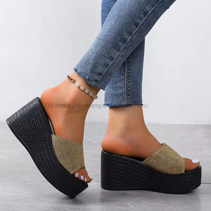 Women's Fashion Thick Heel Wedge Slippers on Summer Beach Sandals With Lighted <b>Insole</b> and Cushioning Trendy for - Product Image 3