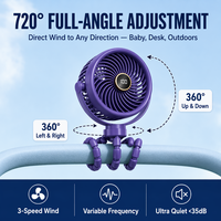 Ventilateur portable USB rechargeable en plastique, design pieuvre flexible et réglable, pour poussette de bébé, vente en gros