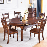Ensemble de table à manger en bois massif avec 4 chaises, table à manger ronde extensible, style MDF, confortable et élégant
