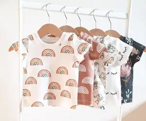 summer unisex kids baby infant rainbow tee shirt short sleeve baby custom floral print boho clothing