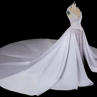 S2399A 2026 Robe de mariée à double couche en voile de soie doux, longue, pour soirée, 2 usages, avec traîne détachable