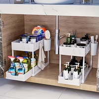 Verstelbaar plastic dubbelwandig opbergrek multifunctionele gootsteenorganizer keuken badkamer woonkamer plank