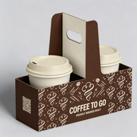 Support de tasses à café jetable personnalisé en papier recyclable pour 2 tasses, avec poignée, finition mate, écologique