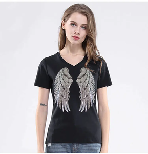 Summer <strong>Women</strong> <strong>Sequin</strong> <strong>Tops</strong> T-shirt Slim Fit t Shirt Custom logo Angel wings Tshirt for Ladies - Product Image 4