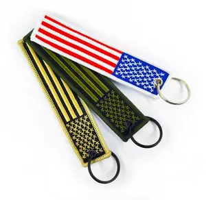 Red Blue Line Us Embroidery Keychain Custom Key Tag Custom Key Tag Cloth Embroidery Keychain