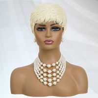 Perruque Bob Blonde 613 Sans Colle, Densité 180%, Courte et Dégradée, Cheveux Brésiliens, Perruque Lace Front avec Frange pour Femme, Cheveux Humains