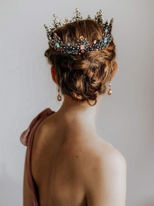 Couronne de reine multicolore pour femmes, bijoux en pierres précieuses, strass multicolores, Baroque, tiare, de mariage - Product Image 6