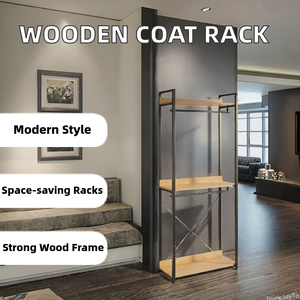 Modern Simple <b>Wooden</b> Bedroom Coat <b>Rack</b> with <b>Storage</b> Shelves Space-Saving Design Home -Furniture - Product Image 2