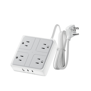 Enchufe de Extensión de Alta Resistencia con 4 Tomas de Corriente, USB, 3 Pines, 5-15R, Estándar Americano, Protector de Sobretensión, para Uso Industrial y de Oficina, en ABS+PC y Cobre - Product Image 1