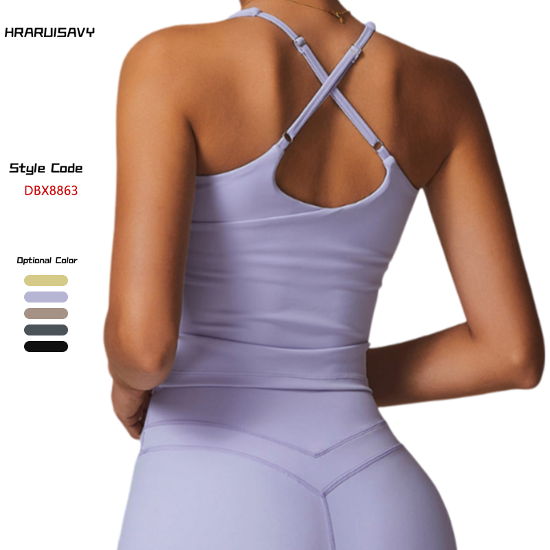 Custom New Crossover Back Yoga Vest With Chest Pad Women Milled Tight Yoga Top Outdoor Running Fitness Sports Underwear
