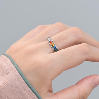 Bague ouverte tendance ethnique contemporaine en émail coloré, motif renard à neuf queues, style rétro vieilli