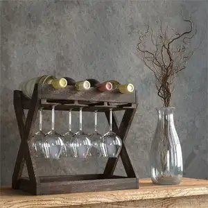 Home Decorative Customized Freestanding Stemware Holder Rustic Paulownia Wooden Tabletop Wine Rack
