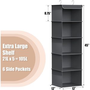 5 <b>Shelf</b> Hanging Closet Organizer Dark Gray Fabric Storage Bedroom <b>Hook</b> Type Neatening Organizer - Product Image 3