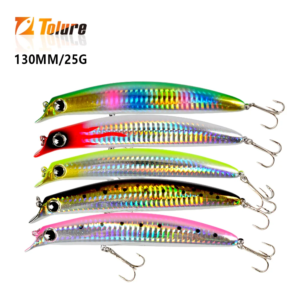 Tolure 13cm 25g 3D mắt nước mặn chìm cứng Minnow wobbler Mồi Popper Minnow Mồi Câu Cá