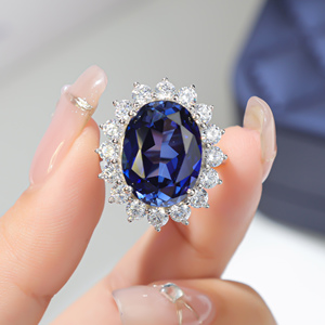 Anello di gioielli femminili di lusso <span class=keywords><strong>con</strong></span> pietra preziosa di <span class=keywords><strong>zaffiro</strong></span> blu <span class=keywords><strong>con</strong></span> chiusura in oro massiccio 925 With18k per regalo donna - Product Image 4