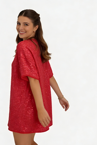 Robe courte à sequins rouges surdimensionnée pour femme – Robe de soirée scintillante pour les occasions décontractées et les sorties nocturnes - Product Image 3