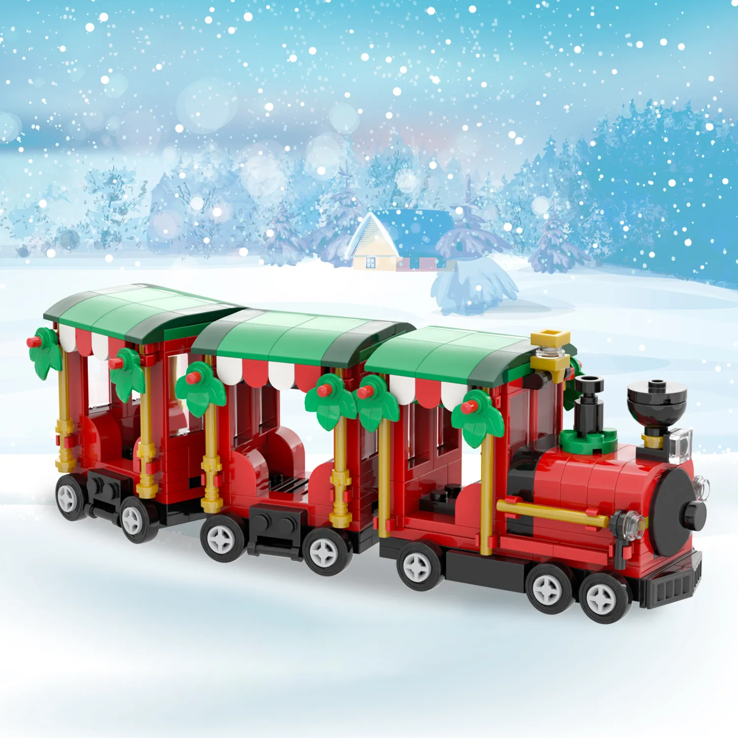 MOC4104クリスマストレイン鉄道蒸気線路モデルブロックビルディングレンガ教育組み立て部品おもちゃ子供用ギフト