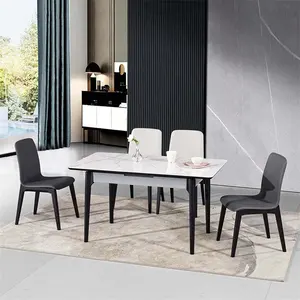 Juego de mesa de comedor de mármol con piedra y cerámica sinterizada, mobiliario moderno italiano plegable extensible, 6 sillas de lujo