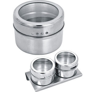 Newest Kitchenware Magnetic Spice Tins Containers Sets Stainless Steel Spice Jar Canister Pot Metal Magnet Set Box