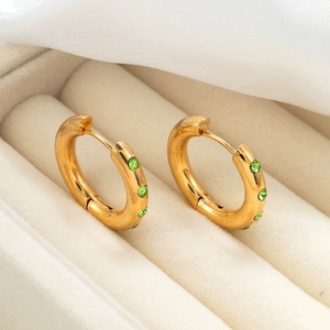 MS-743 hợp thời trang Bông tai 18K mạ vàng thép không gỉ Hoop bông tai đỏ Hồng Xanh Trắng Zircon Inlay - Product Image 4