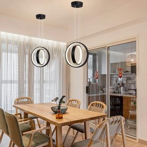 Thanh Lịch Phong Cách Mỹ Đèn Chùm Sang Trọng Với Ánh Sáng Alu Màu Đen Hai Vòng Tròn Mặt Dây Dẫn Ánh Sáng Vàng Nhẫn Cho Phòng Ngủ Phòng Khách - Product Image 5