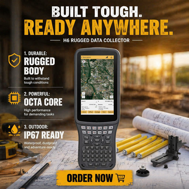 H6 Outdoor GNSS Data Logging Device, IP67 Waterproof, Long-Lasting 9200mAh Battery Android Terminal for Civil Mapping Tasks
