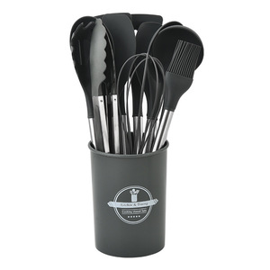 Ensemble d'ustensiles de cuisine 11 pièces en acier inoxydable avec poignées en silicone, accessoires de cuisson, spatules et cuillères, avec rangement - Product Image 6