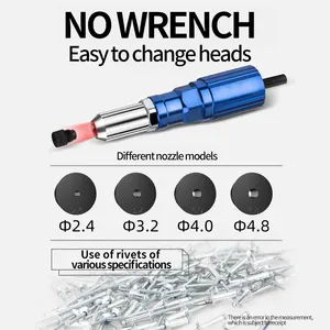 Plastic Klinknagelpistool Adapter Draadloze Elektrische Treknagel Moer Pistool Adapter Invoegen Moer Gereedschap Klinkmachine Kop Set 2.4Mm-4.8Mm