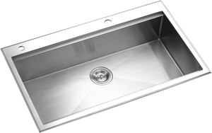 Évier de cuisine grand format en acier inoxydable SUS304 brossé satiné 860x500mm, cuve unique, à encastrer, robinet inclus - Product Image 6
