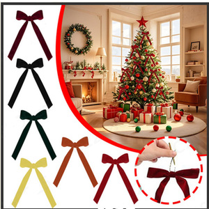 Couronne de Noël en velours avec nœud et ruban torsadé, version épaisse, ornement suspendu pour la décoration des fêtes - Product Image 4