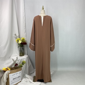 Vestido Musulmán para Mujer, Estilo Modesto Nida, Color Sólido con Línea Blanca a la Moda, Vestido Abaya Islámico para Damas 6472 # - Product Image 4