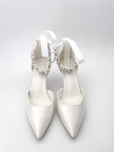 Manufacturer Elegant <b>White</b> <b>Satin</b> Leather Wedding <b>Shoes</b> High Quality Custom Ankle Peals High Heels Bridal Wedding <b>Shoes</b> for Women - Product Image 4