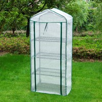 Serre de jardin d'intérieur/extérieur à 4 niveaux, mini-serre portable pour plantes avec couverture en PE, fabriquée en polyéthylène et en fonte