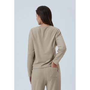 ชุดนอนผ้าวาฟเฟิลโมดอลสำหรับผู้หญิง เสื้อแขนยาวพร้อมกางเกงขายาว เนื้อผ้านุ่มสบาย มีกระเป๋า ระบายอากาศได้ดี ใส่ได้ทุกฤดู สไตล์ลำลอง - Product Image 5