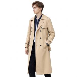 <b>Men's</b> Winter Long Trench Coat Double Breasted O-Neck Slim Fit Canvas Outerwear Customized Colors Polyester Button Woven - Product Image 2