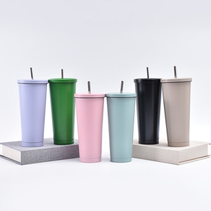 Double Wall Powder Coated, Coffee Mug With Lid and Straw Insulated Vacuum Water Cup Metal Tumbler Stainless Steel <b>Bottles</b>/ - Product Image 3
