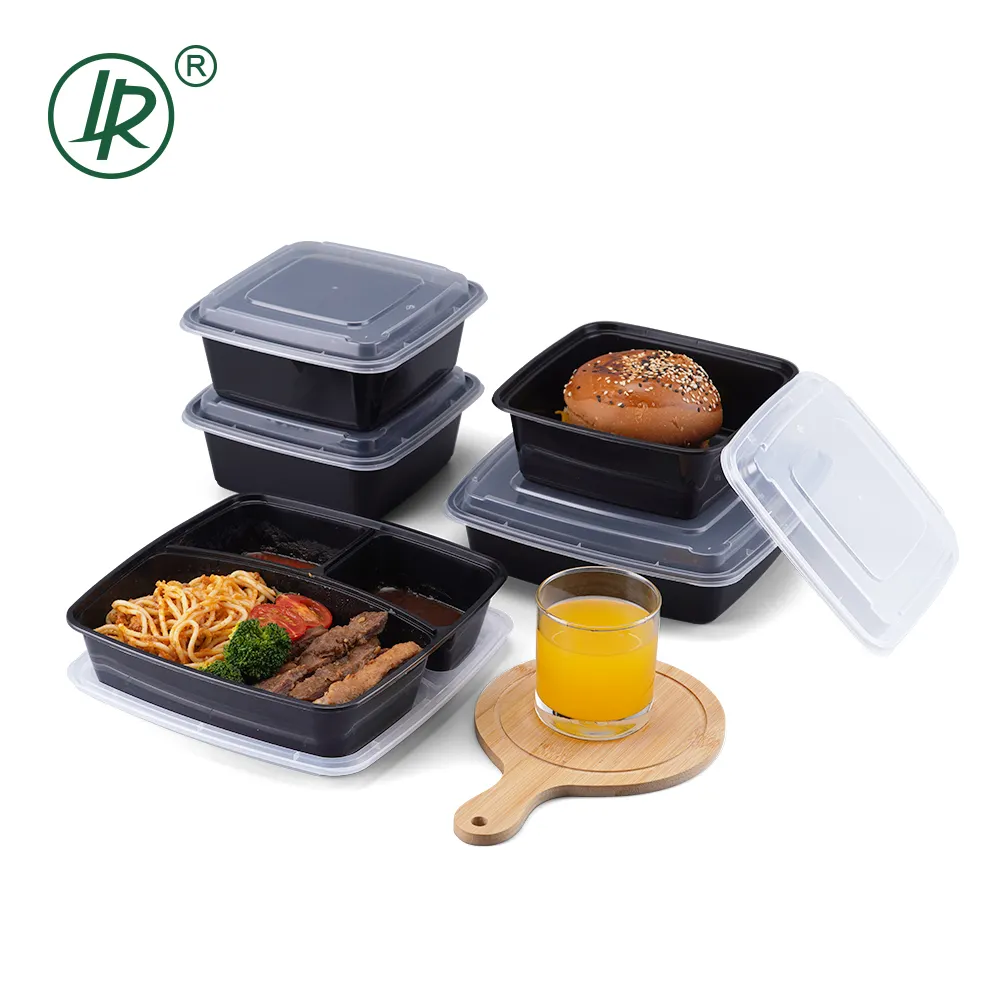 36OZ 48OZ Black Disposable Takeout Containers Easy Open Plastic Food Container Togo With Dome Lids