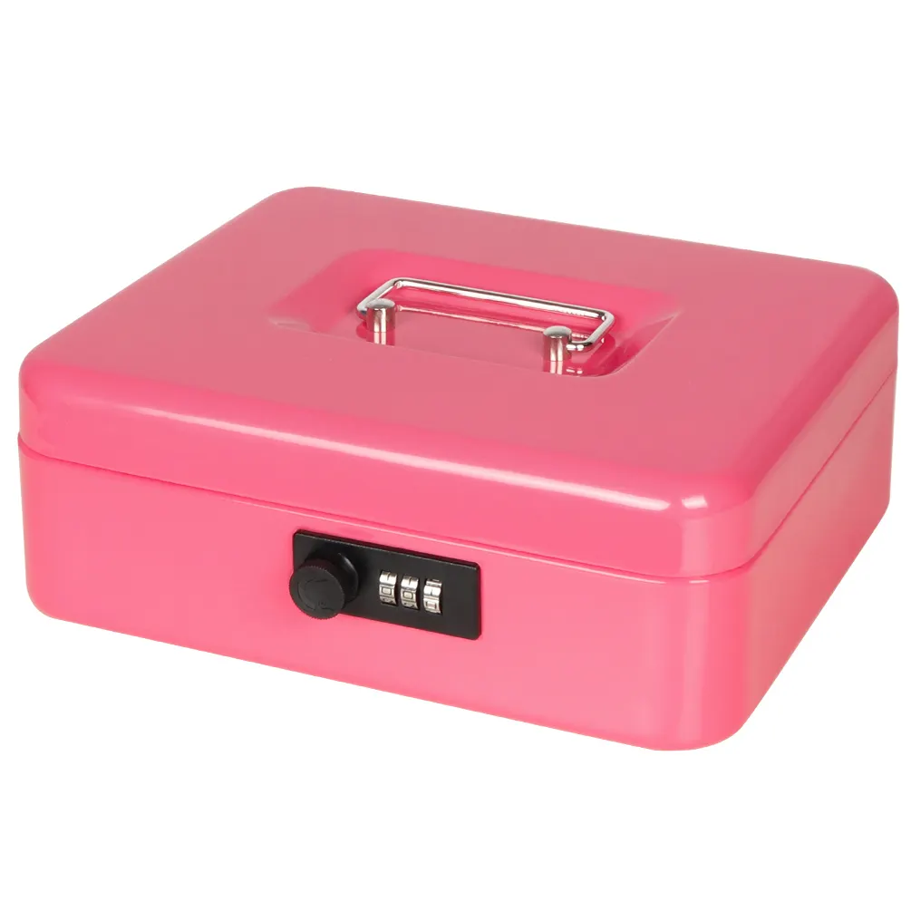 Caja de dinero grande y duradera para niños, color rosa, con bloqueo de código, portátil, con mango