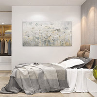 EAGLEGIFTS Peinture à l'huile sur toile encadrée en bois, art mural moderne de grande taille avec des fleurs blanches faites à la main, décoration d'intérieur