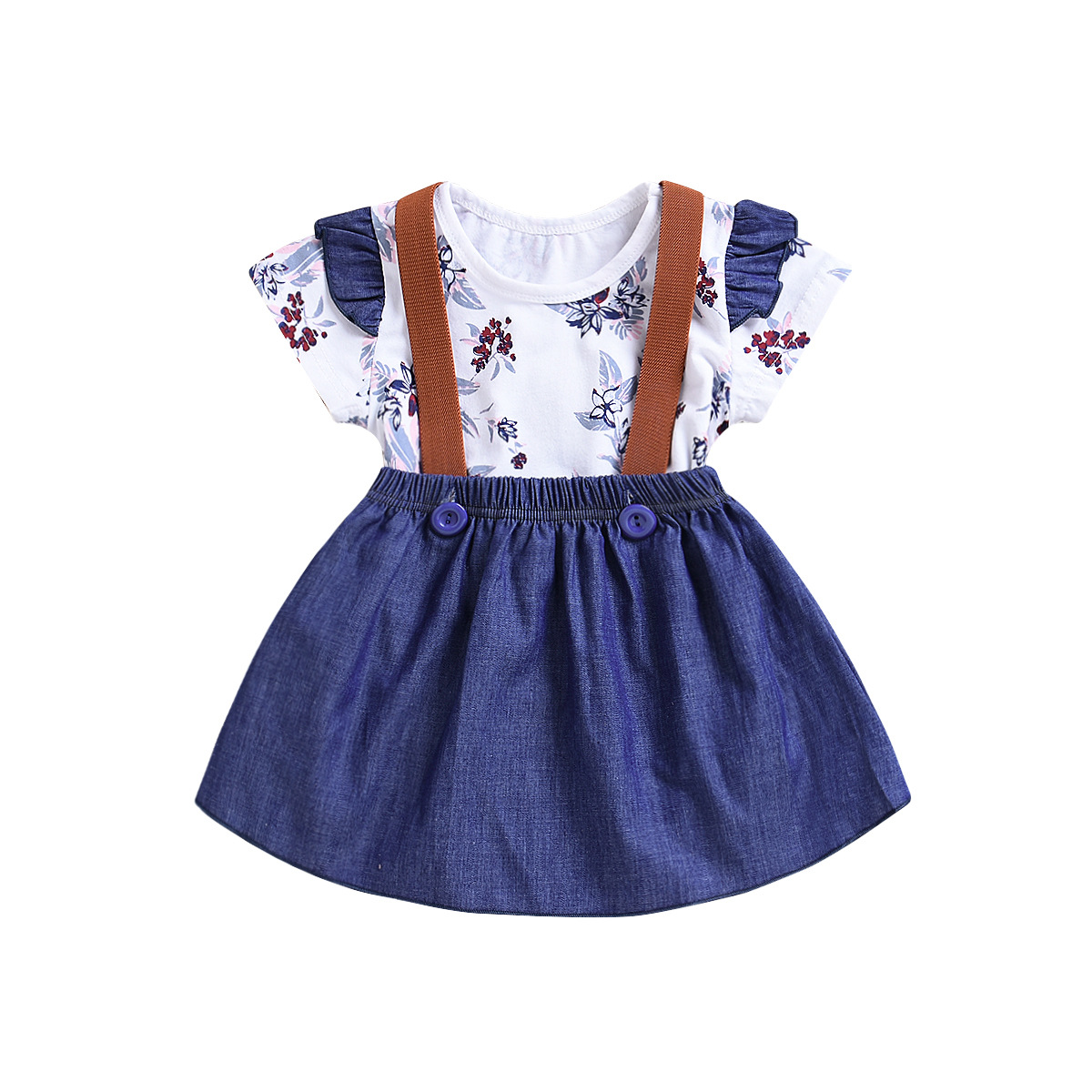 Для детей, оптовая продажа, джинсовое платье для маленьких девочек юбка в полоску комплект из 2 предметов 2020 детская одежда