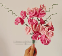 Bouquet de fleurs de pois doux en crochet rose fait main pour mariage, remise de diplôme, Halloween, décoration de la maison, cadeau écologique
