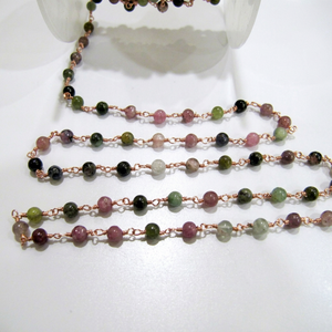 Rosario de Turmalina Natural Multicolor de 4mm con Cuentas Enrolladas en Alambre - Product Image 1